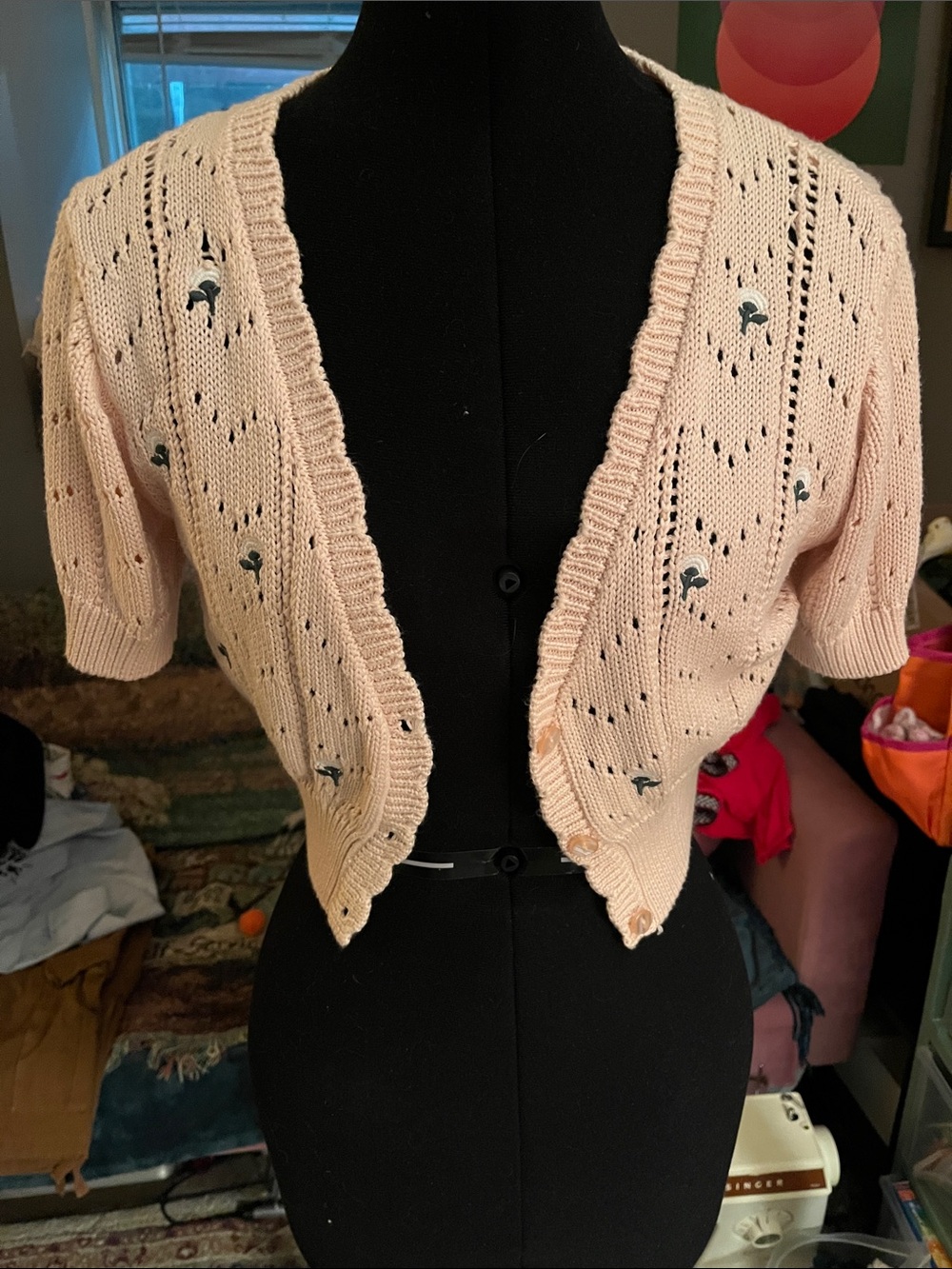 Wild Fable Light Pink Cropped Embroidered Cardigan